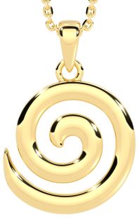 14K Yellow Gold Solid Silver Irish "Celtic Spiral" Pendant Necklace