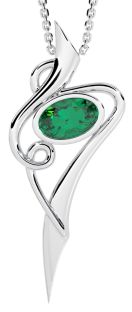 Emerald Silver Celtic Pendant Necklace