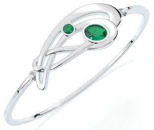 Silver Irish Emerald "Celtic Knot" Bangle Bracelet