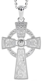 14K White Gold Solid Silver "Warrior" Celtic Cross Pendant