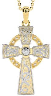 Yellow & White Gold "Warrior" Celtic Cross Pendant Necklace