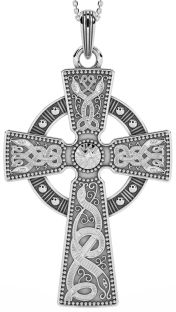 Extra Large Mens Black Rhodium Silver "Warrior" Irish Celtic Cross Pendant Necklace