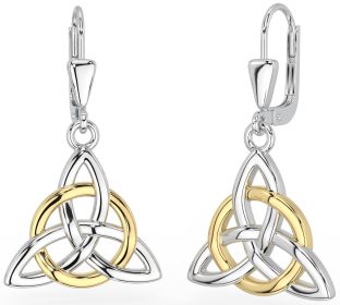14K White & Yellow Gold coated Silver Irish "Celtic Knot" Dangle Earrings