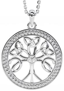 "Tree of Life" Silver Diamond Celtic Pendant Necklace