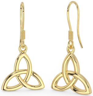 14K Yellow Gold Solid Silver Celtic "Trinity Knot" Dangle Earrings
