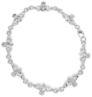 Silver Irish Claddagh Diamond Heart Bracelet