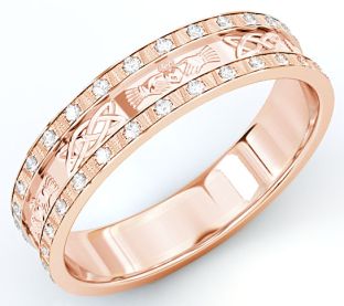 10K/14K/18K Rose Gold Genuine Diamond .5cts Claddagh Celtic Mens Wedding Band Ring