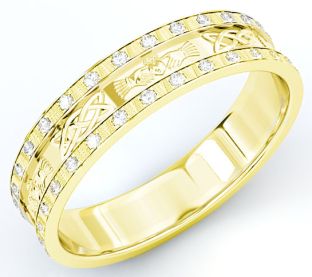 10K/14K/18K Gold Genuine Diamond .5cts Claddagh Celtic Mens Wedding Band Ring