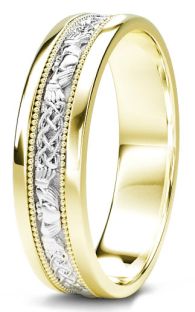 10K/14K/18K Yelow & White Gold Claddagh Celtic Mens Wedding Band Ring
