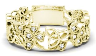 14K Gold coated silver Diamond .13cts Shamrock Celtic Knot  Band Ring Unisex Mens Ladies