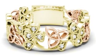 Yellow & Rose Gold Diamond .13cts Shamrock Celtic Knot  Band Ring Unisex Mens Ladies