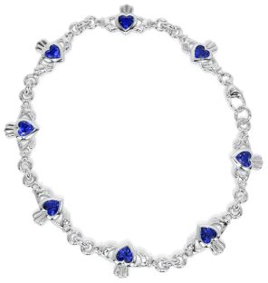 Silver Irish Claddagh Sapphire Bracelet
