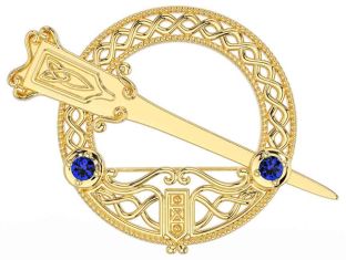Sapphire Gold Celtic Ardagh Brooch