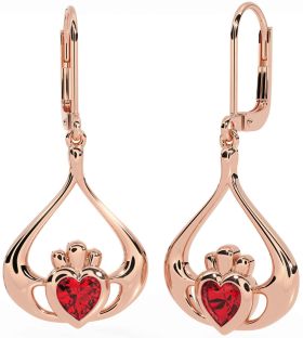 Ruby Rose Gold Claddagh Dangle Earrings