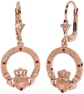Ruby Rose Gold Silver Claddagh Dangle Earrings