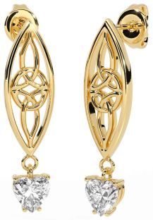 Diamond Gold Silver Celtic Dangle Earrings