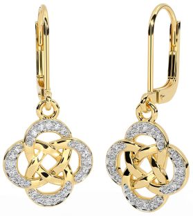Diamond Gold Silver Celtic Dangle Earrings