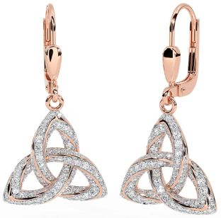 Diamond Rose Gold Celtic Trinity Knot Dangle Earrings