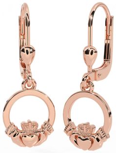Rose Gold Silver Claddagh Dangle Earrings