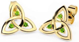 Peridot Gold Silver Celtic Trinity Knot Stud Earrings