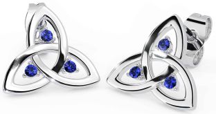 Sapphire Silver Celtic Trinity Knot Stud Earrings