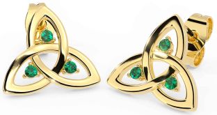 Aquamarine Gold Celtic Trinity Knot Stud Earrings