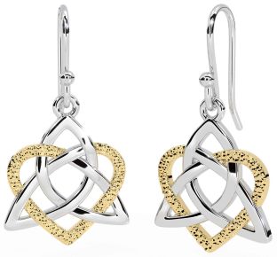 Gold Silver Celtic Trinity Knot Heart Dangle Earrings