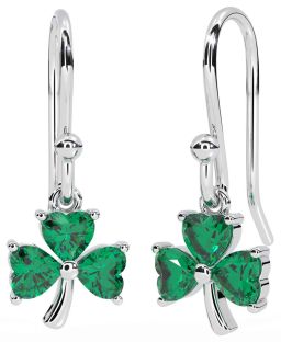 Emerald Silver Shamrock Dangle Earrings