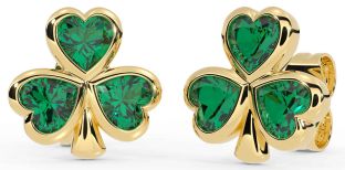 Emerald Gold Silver Shamrock Stud Earrings