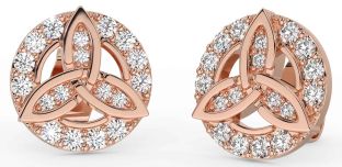 Diamond Rose Gold Silver Celtic Trinity Knot Stud Earrings