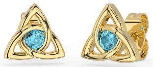 Aquamarine Gold Silver Celtic Trinity Knot Stud Earrings
