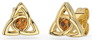 Citrine Gold Silver Celtic Trinity Knot Stud Earrings