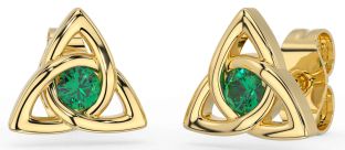 Emerald Gold Silver Celtic Trinity Knot Stud Earrings