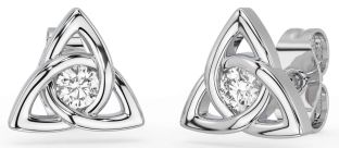 Diamond Silver Celtic Trinity Knot Stud Earrings