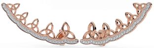 Large Diamond Rose Gold Silver Celtic Trinity Knot Stud Earrings