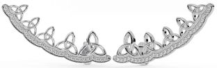 Large Diamond Silver Celtic Trinity Knot Stud Earrings
