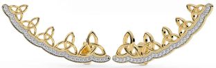 Large Diamond Gold Celtic Trinity Knot Stud Earrings