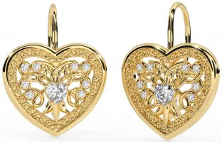 Diamond Gold Silver Celtic Heart Dangle Earrings