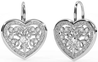 Diamond White Gold Celtic Heart Dangle Earrings