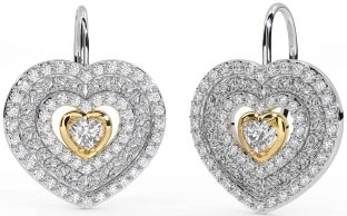 Diamond Gold Silver Celtic Trinity Knot Heart Dangle Earrings