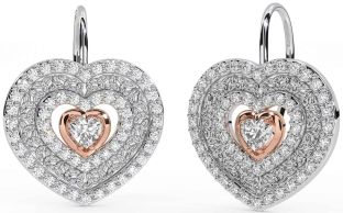 Diamond White Rose Gold Celtic Trinity Knot Heart Dangle Earrings