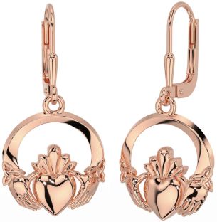 Rose Gold Claddagh Celtic Trinity Knot Dangle Earrings