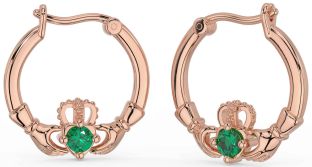 Emerald Rose Gold Silver Claddagh Dangle Earrings