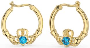 Topaz Gold Silver Claddagh Dangle Earrings