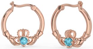 Aquamarine Rose Gold Claddagh Dangle Earrings