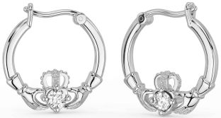 Diamond Silver Claddagh Dangle Earrings