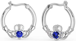 Sapphire Silver Claddagh Dangle Earrings
