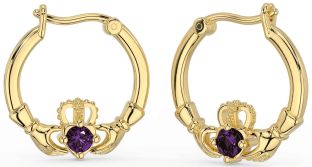 Alexandrite Gold Claddagh Dangle Earrings