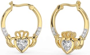 Diamond Gold Silver Claddagh Hoop Earrings