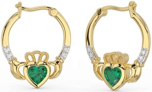 Diamond Emerald Gold Silver Claddagh Hoop Earrings